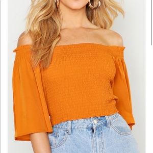 Boohoo Off The Shoulder Orange Top